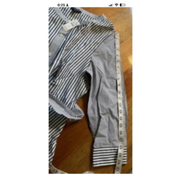 TALBOTS Women’s 10 Gray White Daisy Stripe Long Sleeve Belted Shirt Dress NEW - Picture 6 of 10